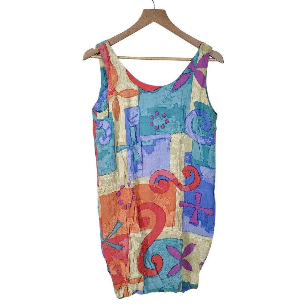 Vtg Fenn Wright Manson 100% Silk Dress Medium 90s Abstract Art Pop Colorblock